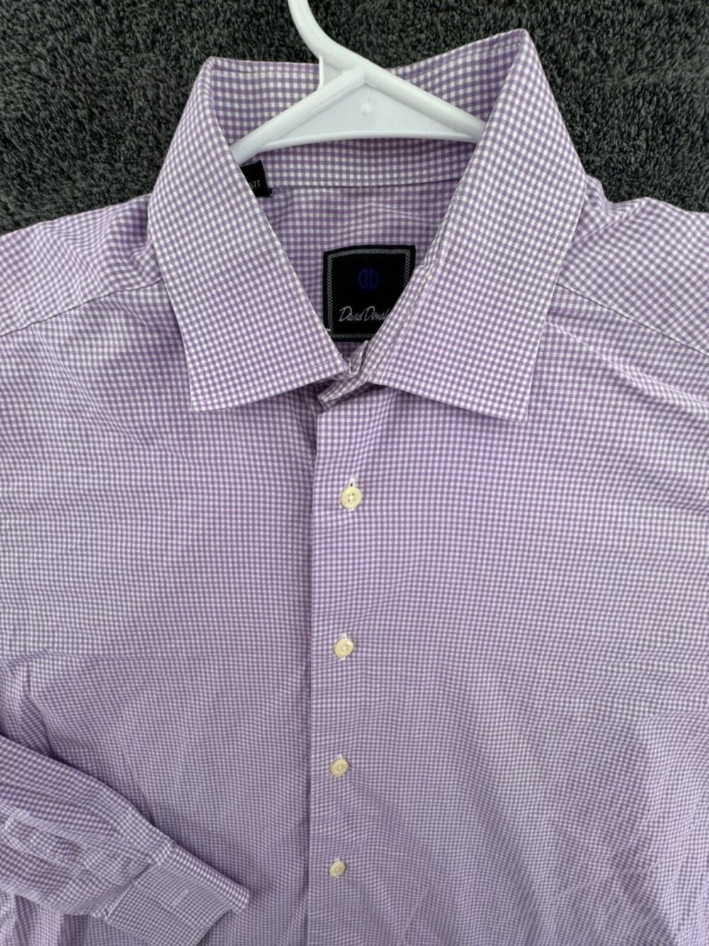 David Donahue Long Sleeve Button Up Shirt Men’s Purple Check 15.5 34/35 Cotton